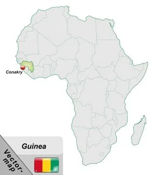 Map of guinea with main cities in pastel green Stock Illustration