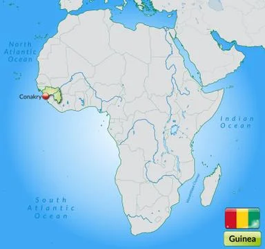 Map of guinea with main cities in pastel green Ilustración de archivo