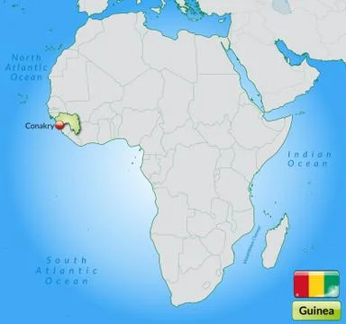 Map of guinea with main cities in pastel green Stock Illustration