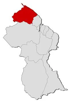 Map of Guyana, Barima-Waini highlighted Political map of Guyana with the s... Stock Photos