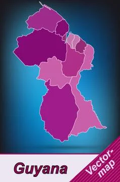 Map of guyana with borders in violet Stock Illustration