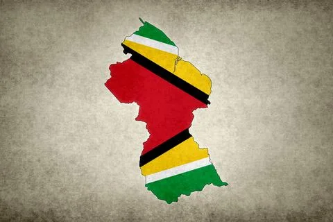 Map of Guyana with its flag on a paper Stock Illustration