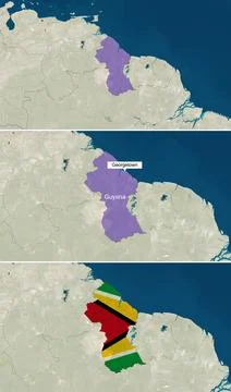 The map of Guyana with text, textless, and with flag Stock Illustration