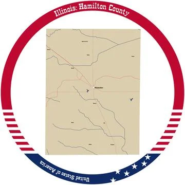 Map of Hamilton County in Illinois, USA arranged in a circle. Stock Illustration