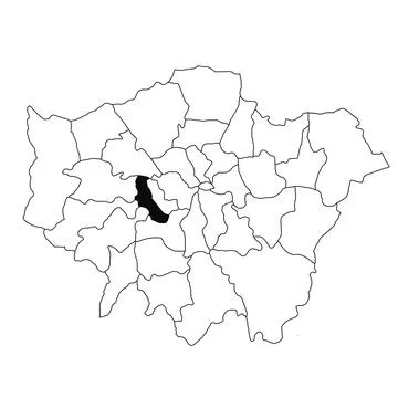 Map of Hammersmith and Fulham in Greater London province on white backgroun.. Stock Illustration