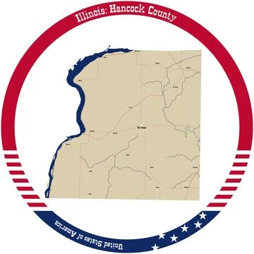 Map of Hancock County in Illinois, USA arranged in a circle. Stock Illustration
