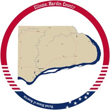 Map of Hardin County in Illinois, USA arranged in a circle. Stock Illustration