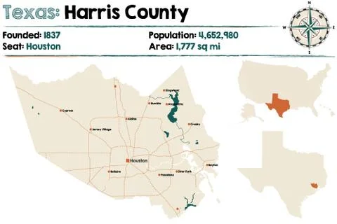 Map of Harris county in Texas Stock Illustration