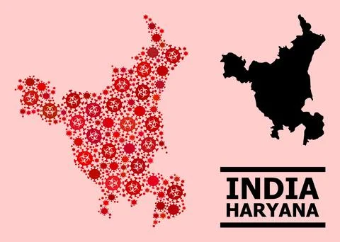 Map of Haryana State - Composition of Covid Biohazard Infection Elements 스톡 일러스트