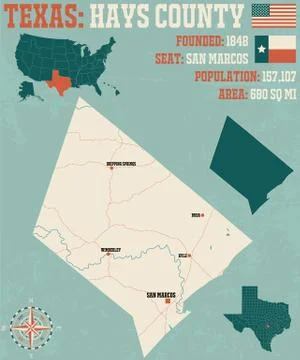Map of Hays County in Texas Stock Illustration