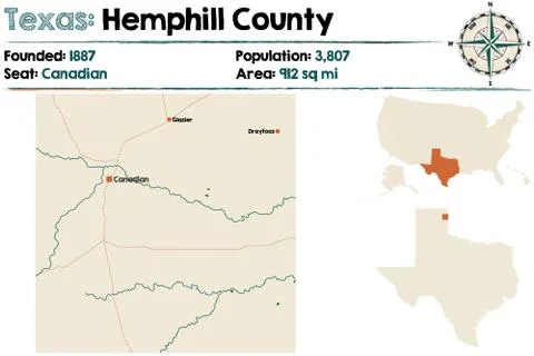 Map of Hemphill county in Texas Stock Illustration