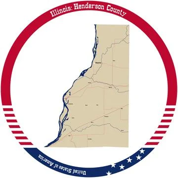Map of Henderson County in Illinois, USA arranged in a circle. Stock Illustration