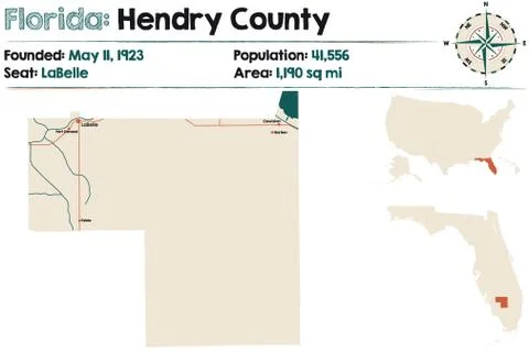 Map of Hendry County in Florida Illustrazione stock