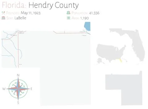 Map of Hendry County in Florida Stock Illustration