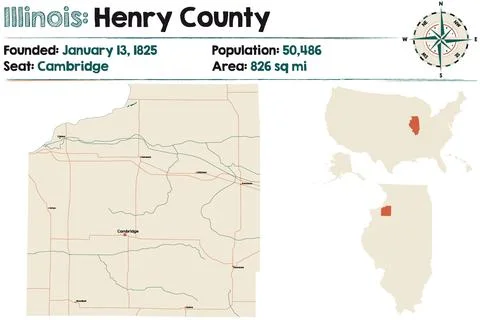 Map of Henry County in Illinois Stock Illustration