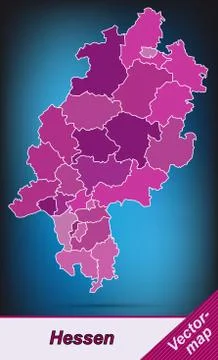 Map of hesse with borders in violet Stock Illustration