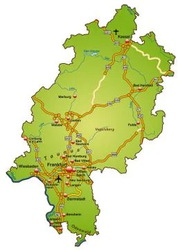 Map of hesse with highways in green Stock Illustration