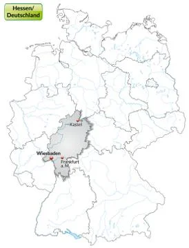 Map of hesse with main cities in gray Stock Illustration