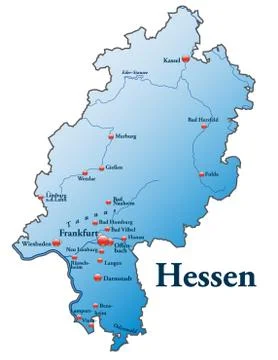 Map of hesse as an overview map in blue Stock Illustration