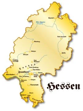 Map of hesse as an overview map in gold Stock Illustration