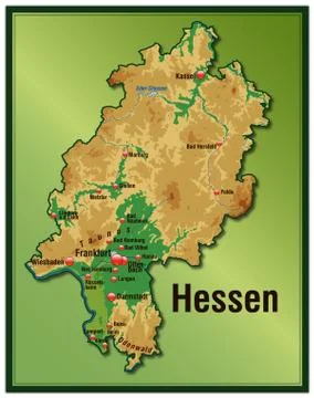 Map of hesse as an overview map with hight layers Stock Illustration