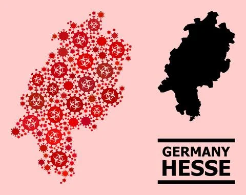 Map of Hesse State - Collage with Covid Biological Hazard Infection Elements Illustrazione stock