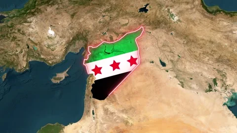 Map Highlight of Syria with National Flag Overlay in Middle East Video stock 342723097