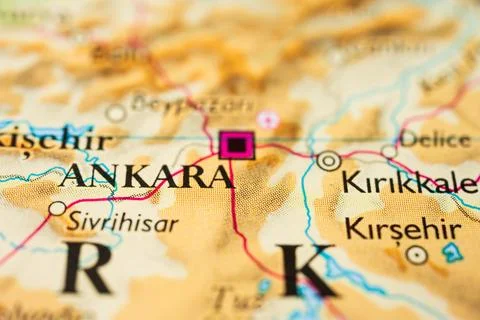 Map highlighting Ankara and surrounding Turkish cities. Stock Photos