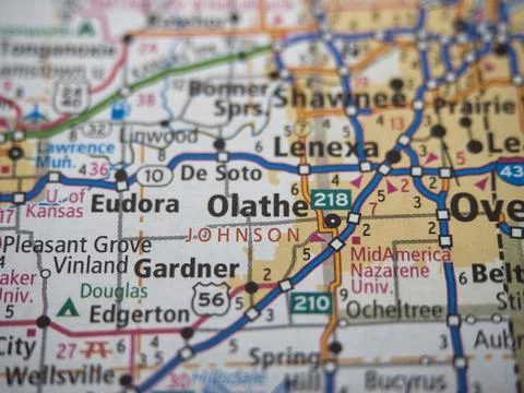Map Highlighting Johnson County Kansas Stock Photos