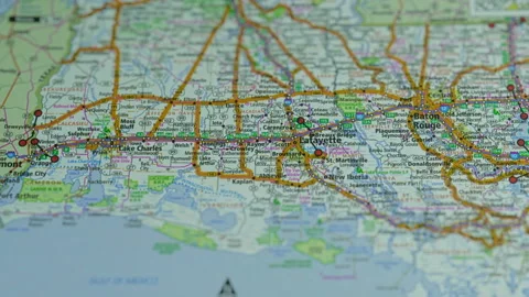 Map Of Highways With Cities Of America State of Louisiana. Stock Footage 123057935