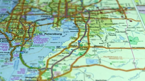 Map Of Highways With Cities Of America State Of Florida. Video stock 123063896