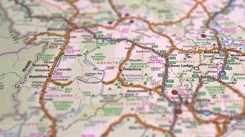 Map Highways With Cities America State Montana. Stock Footage 123277682