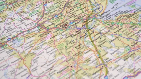 Map Highways With Cities America State New Jersey. Stock Footage 123830525