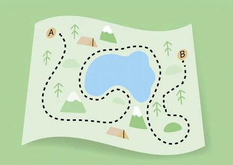 Map Hiking Flat Vector Illustration Background Stock Illustration