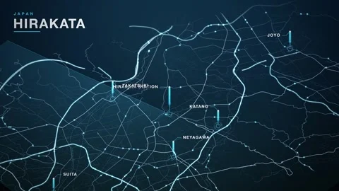 Map of Hirakata Stock Footage 340992711