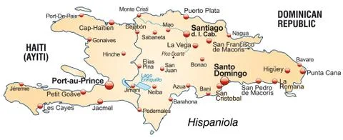 Map of hispaniola as an overview map in pastel orange Stock Illustration