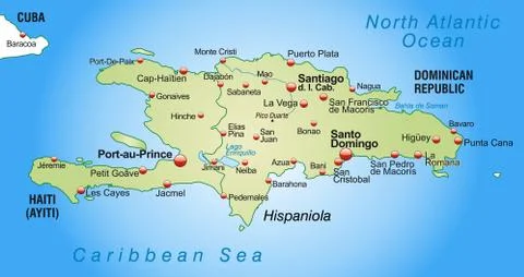 Map of hispaniola as an overview map in pastel green Stock Illustration