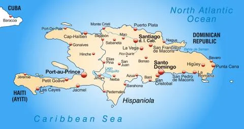 Map of hispaniola as an overview map in pastel orange Stock Illustration
