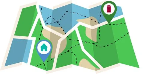 Map with Home to Office, GPS navigation two point, Map, Navigation in map, .. Illustrazione stock