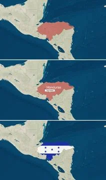 The map of Honduras with text, textless, and with flag Stock Illustration