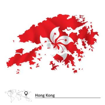 Map of Hong Kong with flag Stock Illustration