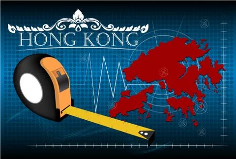Map of Hong kong with ruler, vector. Stock Illustration