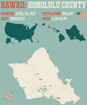Map of Honolulu County in Hawaii Stock Illustration