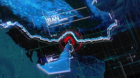 Map of Hormuz Strait with HUD interface, geographical relief visualization Stock Footage 340345777