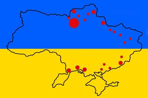 Map of hostilities in Ukraine. Animated close up map of Ukraine. Ukraine outline Stock Illustration
