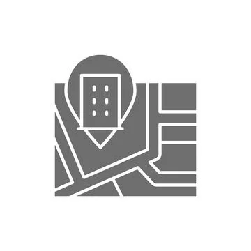 Map with hotel pin mark grey icon. Stock-Illustration