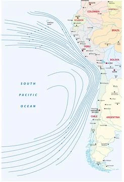 Map of the Humboldt or Peru Current on the west coast of South America Illustrazione stock