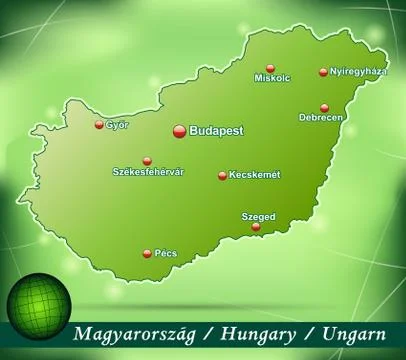 Map of hungary with abstract background in green Stock Illustration