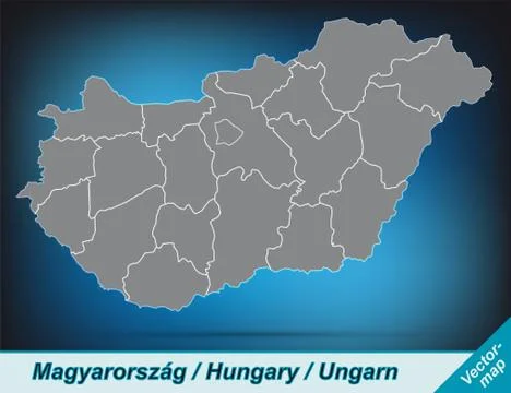 Map of hungary with borders in bright gray Stock Illustration