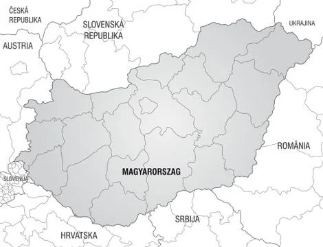 Map of hungary with borders in gray Stock Illustration